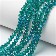 5 strenge turkis/grønne glasfacet perler - 3x2 mm.